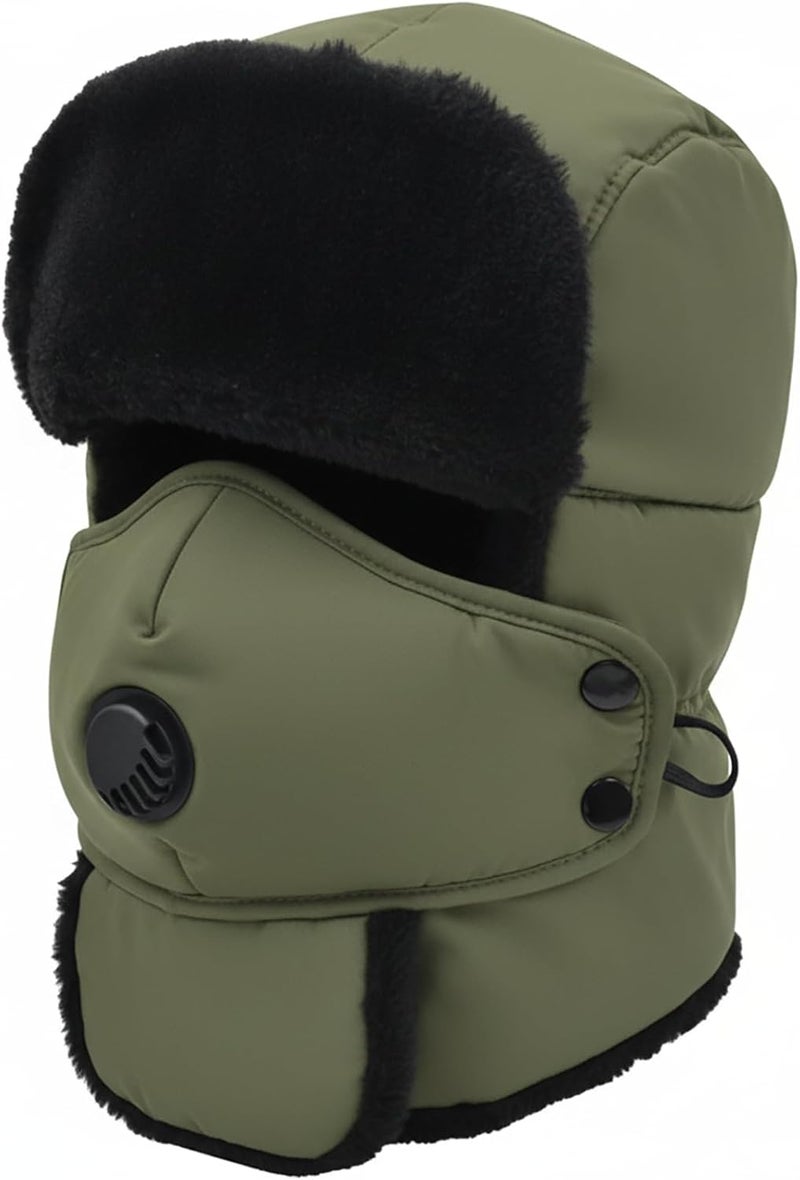Winter Trapper Hat for Men & Women, Trooper Hunting Russian Fur Hat with Ear Flap & Mask Aviator Ushanka for Cold Weather
